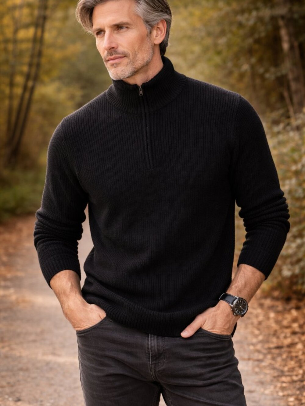 J.Crew Mens Black 100% Lambs Wool Cable Knit Quarter Zip Sweater Large 89208